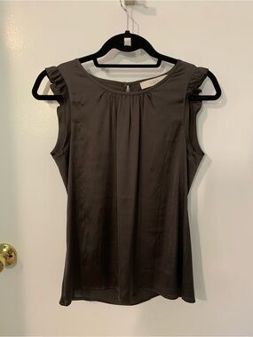 LOFT Gun Metal Ruffled Sleeve Shell Top Size XSP